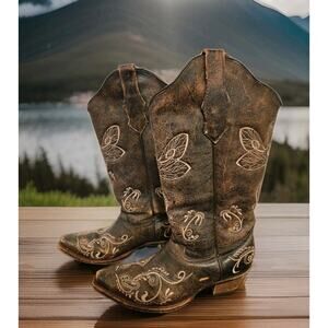 Circle G Dragonfly Embroidered Western Boot Brown Womens Size 7.5M $160